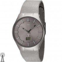 JOBO Herren Armbanduhr grau Funk Funkuhr Edelstahl Herrenuhr mit Datum