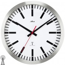 Wanduhr Bahnhofsuhr Funk Funkwanduhr analog in Edelstahl-Optik
