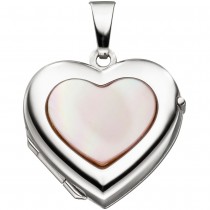 Medaillon Herz für 2 Fotos 333 Gold Weißgold mit Perlmutt Anhänger zum Öffnen