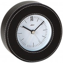Wecker Quarz analog in Leder-Optik schwarz rund