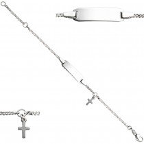 Schildband mit Kreuz 925 Sterling Silber 14cm Gravur ID Armband