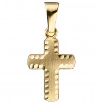 Anhänger Kreuz 585 Gelbgold diamantiert matt Kreuzanhänger Goldkreuz