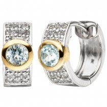 Creolen 925 Silber bicolor vergoldet 2 Blautopase hellblau blau und Zirkonia