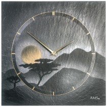 Wanduhr Quarz Schiefer Naturschiefer Schieferuhr silber gold