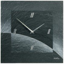 Wanduhr Quarz Schiefer Naturschiefer Schieferuhr silbern