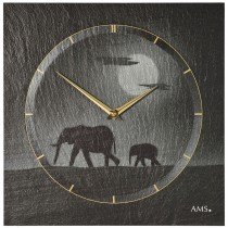 Wanduhr Quarz Schiefer Naturschiefer Schieferuhr silbern Elefanten