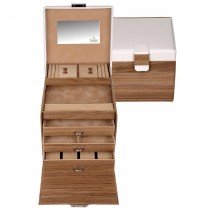 Sacher Schmuckkoffer Schmuckkasten NORDIC STYLE weiß und Holz-Optik Uhrenfach