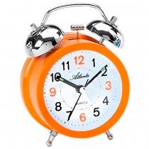 Wecker Quarz Glockenwecker Doppelglockenwecker orange mit Licht
