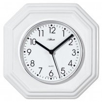 Küchenuhr Wanduhr Küche Quarz analog Keramik weiß achteckig