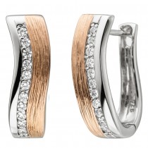 JOBO Creolen 925 Sterlingsilber bicolor vergoldet teil matt 22 Zirkonia Ohrringe