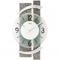AMS Wanduhr Quarz analog modern Naturstein Optik mit Glas und Aluminium