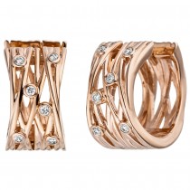 JOBO Creolen breit 585 Rotgold 12 Diamanten Brillanten Ohrringe