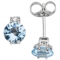 JOBO Ohrstecker 585 Weißgold 2 Diamanten Brillanten 2 Aquamarine hellblau blau