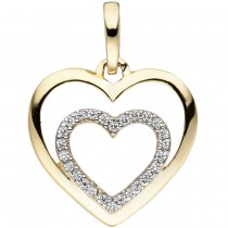 JOBO Anhänger Herz Herzen 375 Gelbgold bicolor 26 Zirkonia Goldherz
