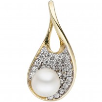 JOBO Anhänger 375 Gelbgold 1 Süßwasser Perle 35 Zirkonia