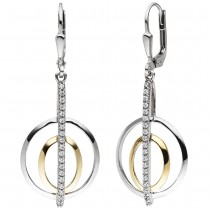JOBO Ohrhänger 925 Sterlingsilber bicolor vergoldet 38 Zirkonia Ohrringe Boutons