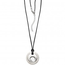 Collier Kette mit Anhänger Edelstahl 3 bewegliche Kristalle Textilband 56cm