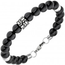 JOBO Herren Armband Onyx Kugeln mit Edelstahl 21cm schwarz