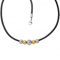 Collier Kette mit Anhänger Kugeln Edelstahl bicolor 8 Zirkonia Lederband 42cm