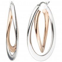 JOBO Creolen oval 925 Silber bicolor vergoldet Ohrringe mit Glitzereffekt