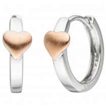 JOBO Kinder Creolen Herz 925 Silber bicolor vergoldet Herzohrringe