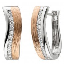 JOBO Creolen 925 Sterlingsilber bicolor vergoldet teil matt 22 Zirkonia Ohrringe