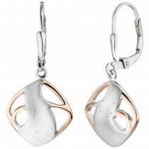 JOBO Ohrhänger 925 Sterlingsilber bicolor vergoldet teil matt Boutons