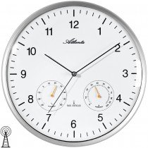 Atlanta Wanduhr Funk analog silbern rund Thermometer