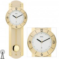 AMS Wanduhr Funk mit Pendel Pendeluhr messing farben mit Glas