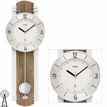 AMS Wanduhr Funk Funkwanduhr mit Pendel Pendeluhr Holz nussbaum farben