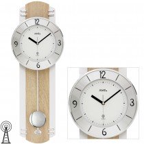 AMS Wanduhr Funk Funkwanduhr mit Pendel Pendeluhr Holz Sonoma Optik