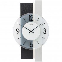 AMS Wanduhr Quarz analog silbern modern mit Schiefer und Glas