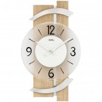 AMS Wanduhr Quarz analog modern Holz Sonoma Optik mit Aluminium