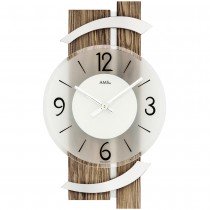 AMS Wanduhr Quarz analog modern Holz nussbaum farben mit Aluminium