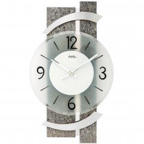 AMS Wanduhr Quarz analog modern Naturstein Optik mit Glas und Aluminium