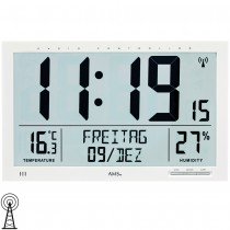 AMS Wanduhr Tischuhr Funk Funkwanduhr digital weiß Datum Thermometer Wecker