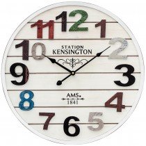 AMS Wanduhr Quarz analog weiß rund antik vintage retro shabby