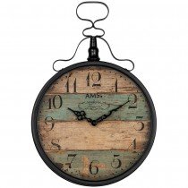 AMS Wanduhr Quarz analog antik vintage retro shabby Holz-Optik