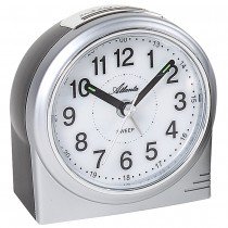 Atlanta Wecker Quarz analog silbern leise ohne Ticken mit Licht Snooze