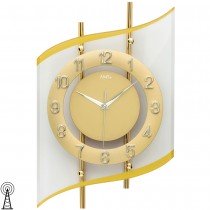 AMS Wanduhr Funk Funkwanduhr analog golden modern geschwungen mit Glas