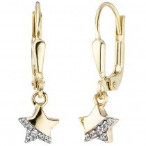 JOBO Kinder Ohrhänger Stern 375 Gelbgold 12 Zirkonia Ohrringe