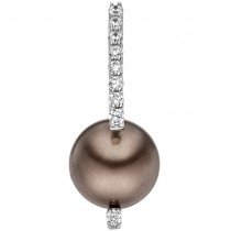 JOBO Anhänger 925 Sterlingsilber 1 braune Perle 9 Zirkonia Perlenanhänger