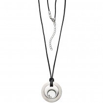 Collier Kette mit Anhänger Edelstahl 3 bewegliche Kristalle Textilband 56cm