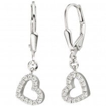 JOBO Ohrhänger Herz 925 Sterlingsilber 32 Zirkonia Ohrringe Boutons Herzohrringe