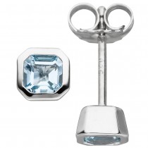 JOBO Ohrstecker achteckig 925 Silber 2 Blautopase hellblau blau Ohrringe