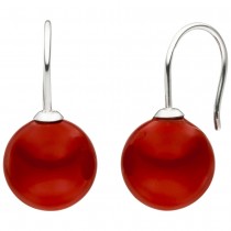 Ohrhänger 925 Silber 2 Muschelkern Perlen rot 12mm Ohrringe