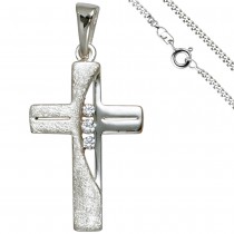 Anhänger Kreuz 925 Silber 3 Zirkonia Kreuzanhänger Silberkreuz mit Kette 50cm