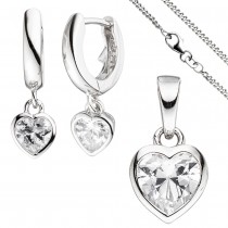Kinder Schmuck-Set Herz 925 Silber mit Zirkonia Anhänger Kette 38cm