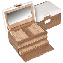 Schmuckkoffer NORDIC STYLE weiß Holz-Optik Schloss Spiegel
