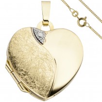Medaillon Herz Anhänger zum Öffnen für 2 Fotos 333 Gold mit Kette 50cm
